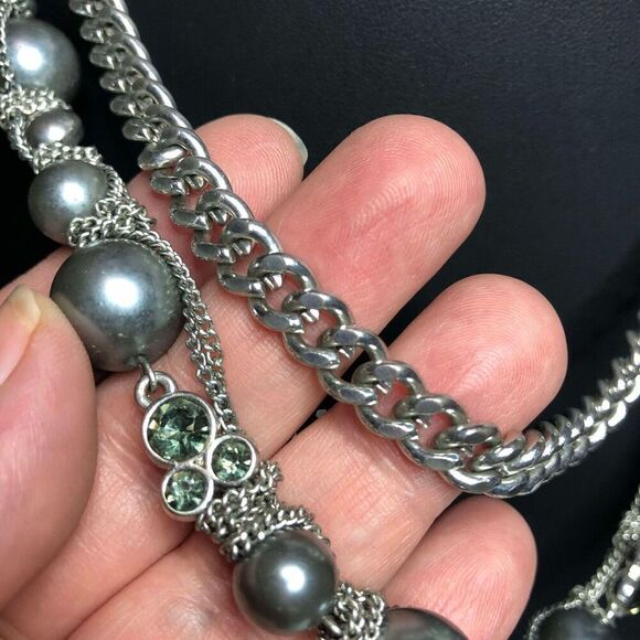 1440 Simply Vera Wang silver tone CZ chain faux pearl layered necklace 19" - Picture 2 of 3